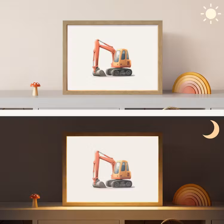 Graafmachine - Oranje - Illustratie - Minimalistisch Light Box met batterij (Wandlamp kind) middel -sfeer3_kind