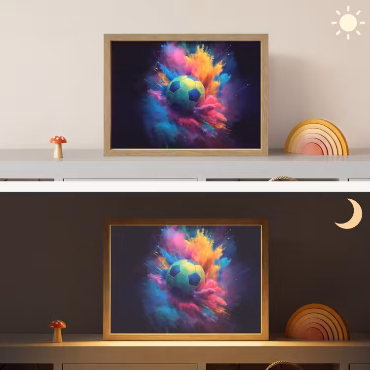 Explosie - Kleurrijk - Voetbal - Abstract Light Box met batterij (Wandlamp kind) middel -sfeer3_kind