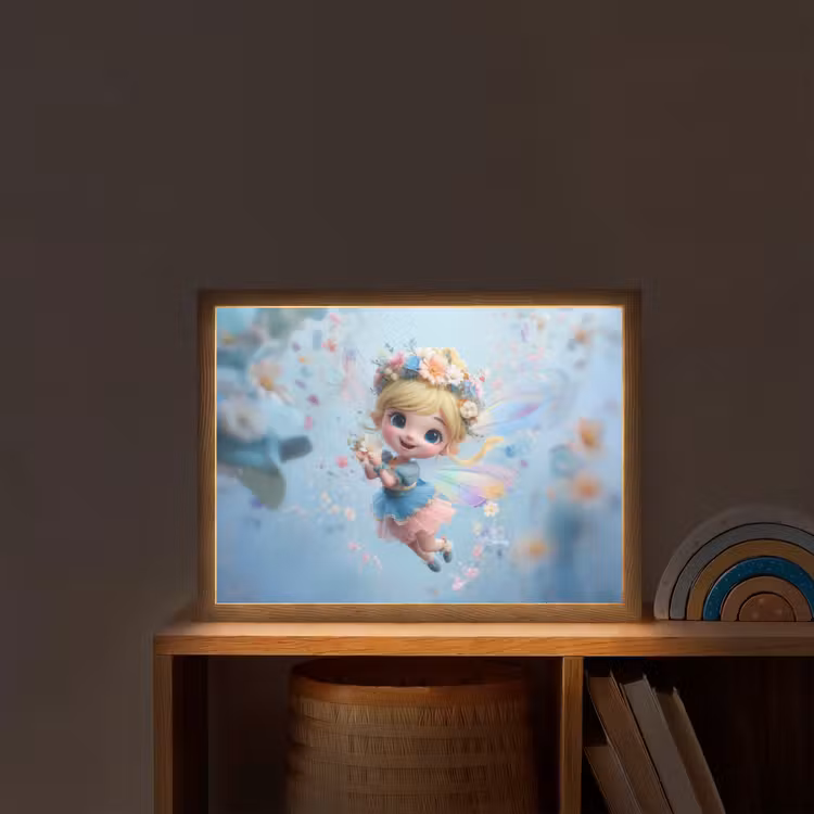 Fee - Bloemen - Sprookje - Blauw Light Box met batterij (Wandlamp kind) middel -sfeer1_kind