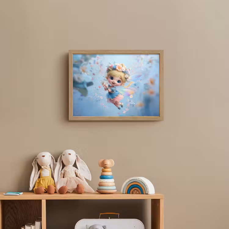 Fee - Bloemen - Sprookje - Blauw Light Box met batterij (Wandlamp kind) middel -sfeer2_kind