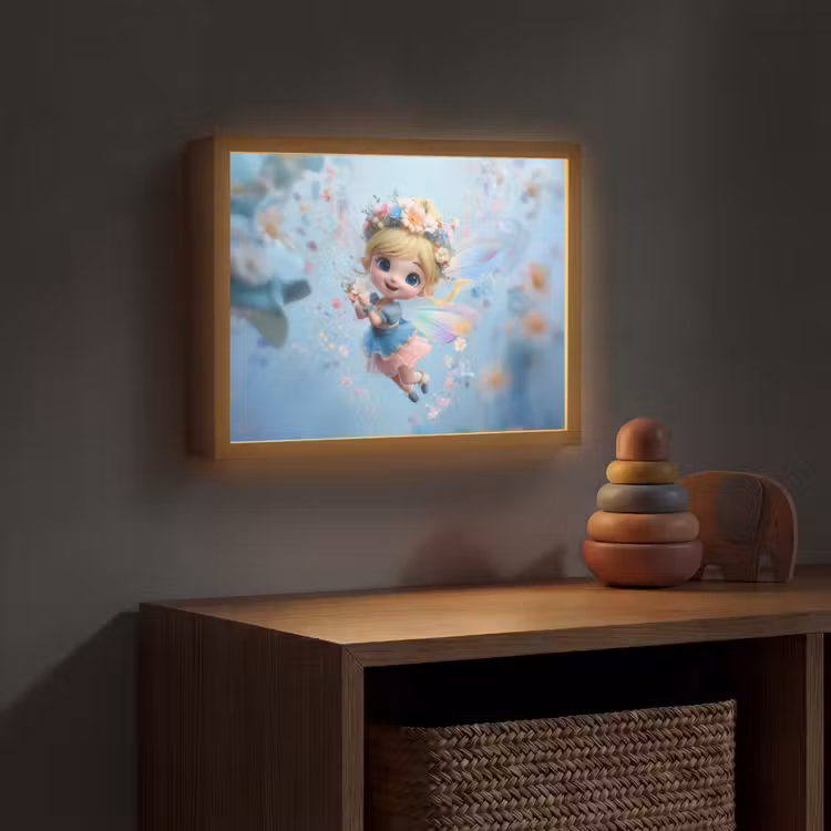 Fee - Bloemen - Sprookje - Blauw Light Box met batterij (Wandlamp kind) middel -sfeer5_kind
