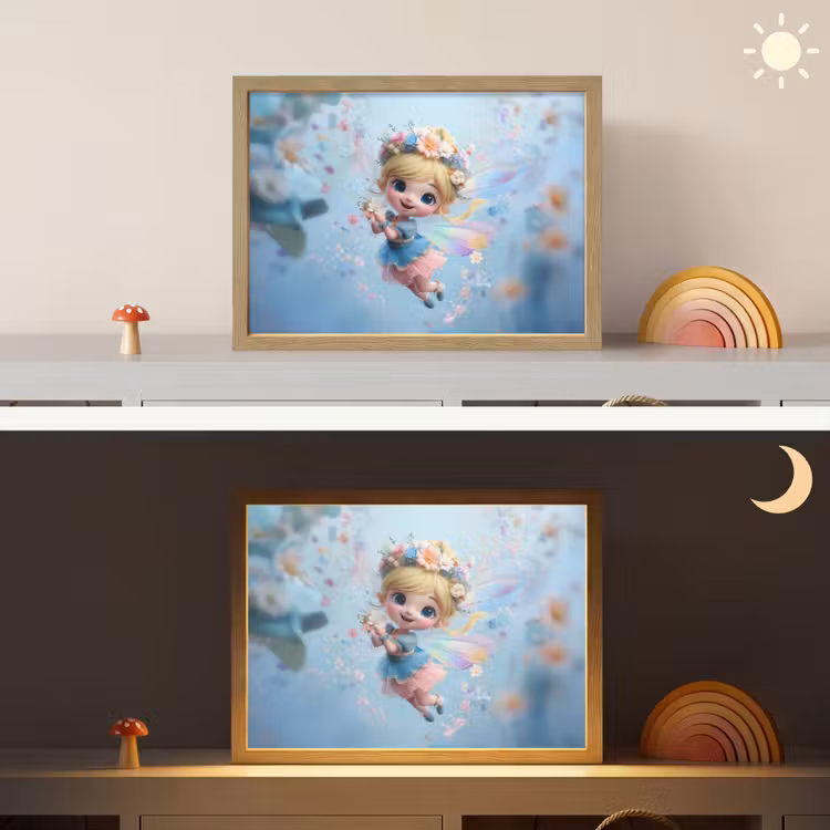 Fee - Bloemen - Sprookje - Blauw Light Box met batterij (Wandlamp kind) middel -sfeer3_kind