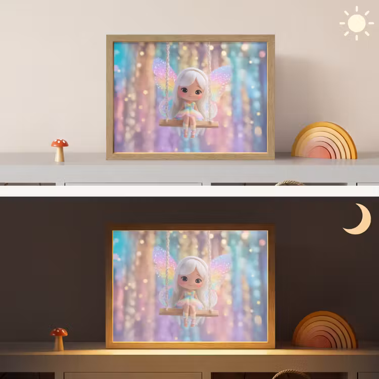 Fee - Schommel - Paars - Glinsters Light Box met batterij (Wandlamp kind) middel -sfeer3_kind
