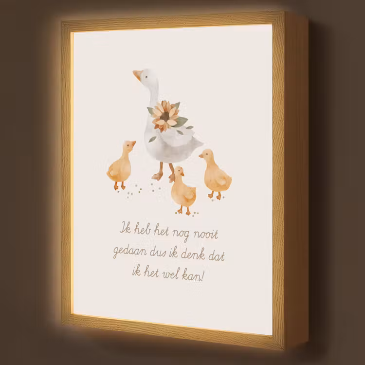 Boerderij dieren - Eend - Quote - 'Ik heb het nog nooit gedaan dus ik denk dat ik het wel kan!' Light Box met batterij (Wandlamp kind) middel -z3d_website