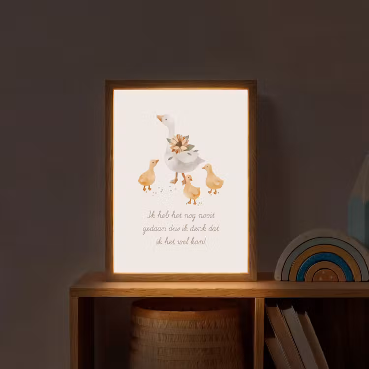Boerderij dieren - Eend - Quote - 'Ik heb het nog nooit gedaan dus ik denk dat ik het wel kan!' Light Box met batterij (Wandlamp kind) middel -sfeer1_kind