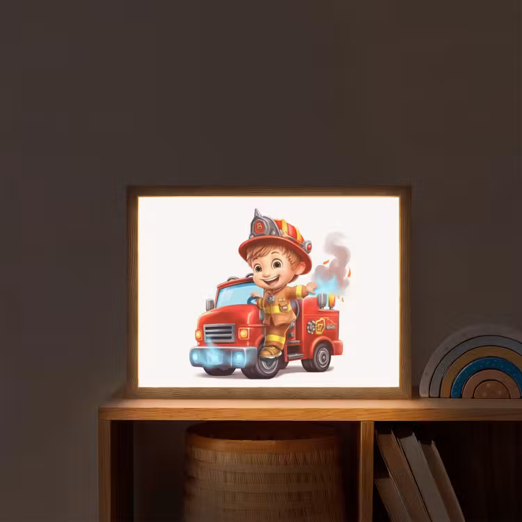 Brandweerwagen - Jongens - Kind - Rood Light Box met batterij (Wandlamp kind) middel -sfeer1_kind