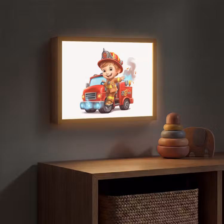 Brandweerwagen - Jongens - Kind - Rood Light Box met batterij (Wandlamp kind) middel -sfeer5_kind