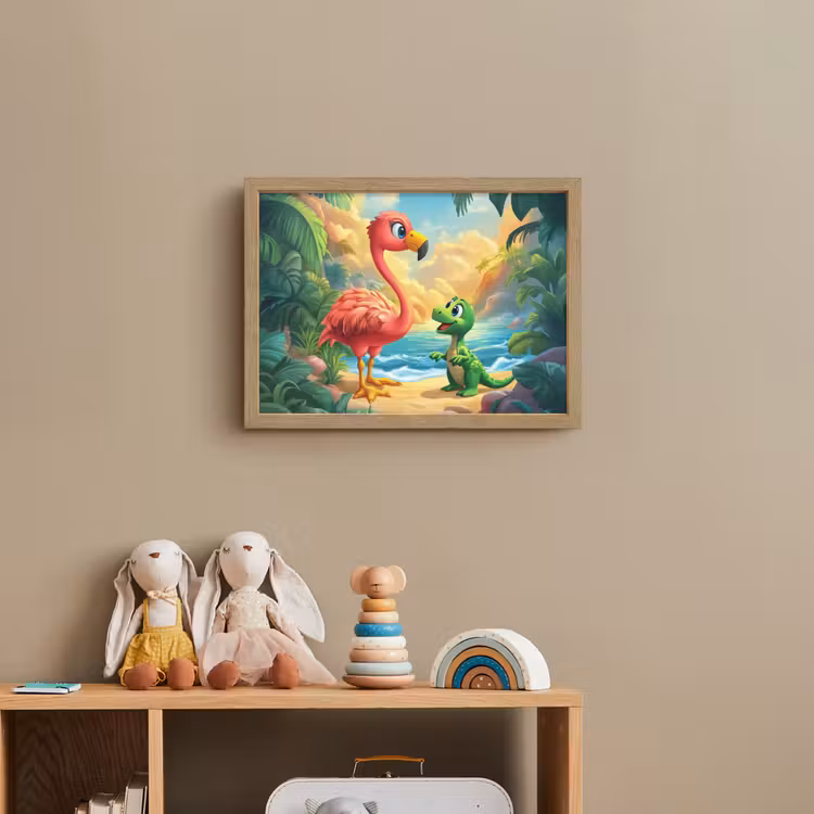 Flamingo - Dinosaurus - Strand - Kleurrijk Light Box met batterij (Wandlamp kind) middel -sfeer2_kind