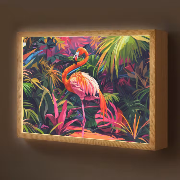 Flamingo - Tropisch - Dier - Bladeren Light Box met batterij (Wandlamp kind) middel -z3d_website