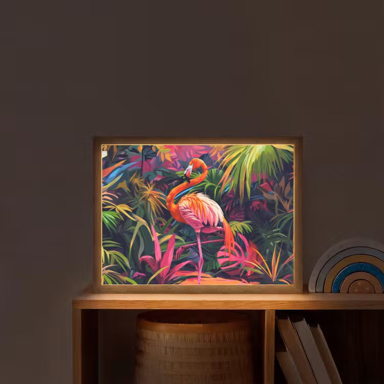 Flamingo - Tropisch - Dier - Bladeren Light Box met batterij (Wandlamp kind) middel -sfeer1_kind