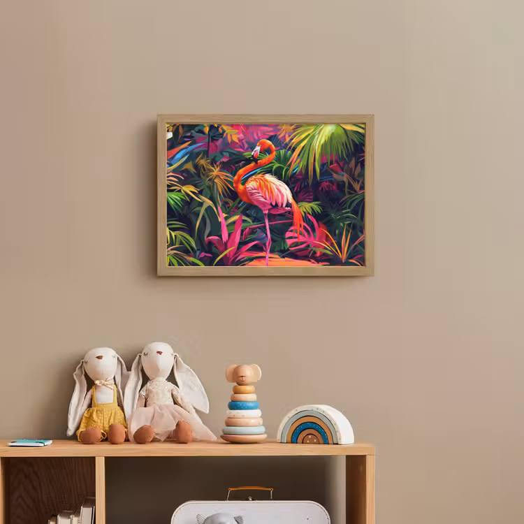 Flamingo - Tropisch - Dier - Bladeren Light Box met batterij (Wandlamp kind) middel -sfeer2_kind