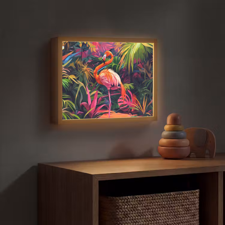 Flamingo - Tropisch - Dier - Bladeren Light Box met batterij (Wandlamp kind) middel -sfeer5_kind