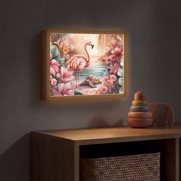 Flamingo - Schildpad - Roze Light Box met batterij (Wandlamp kind) middel -sfeer5_kind