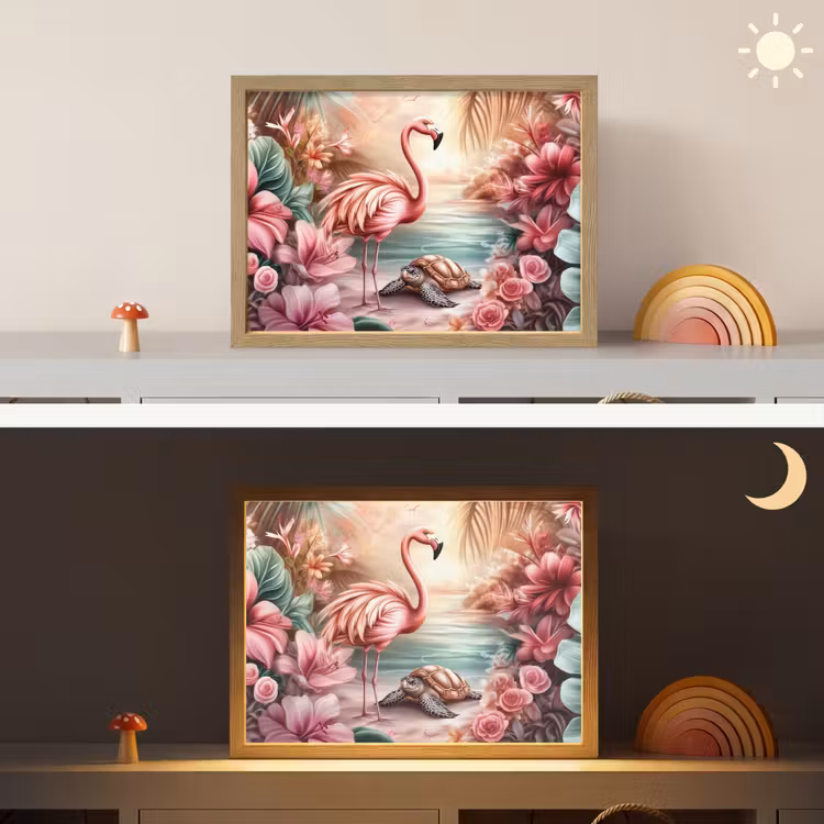Flamingo - Schildpad - Roze Light Box met batterij (Wandlamp kind) middel -sfeer3_kind