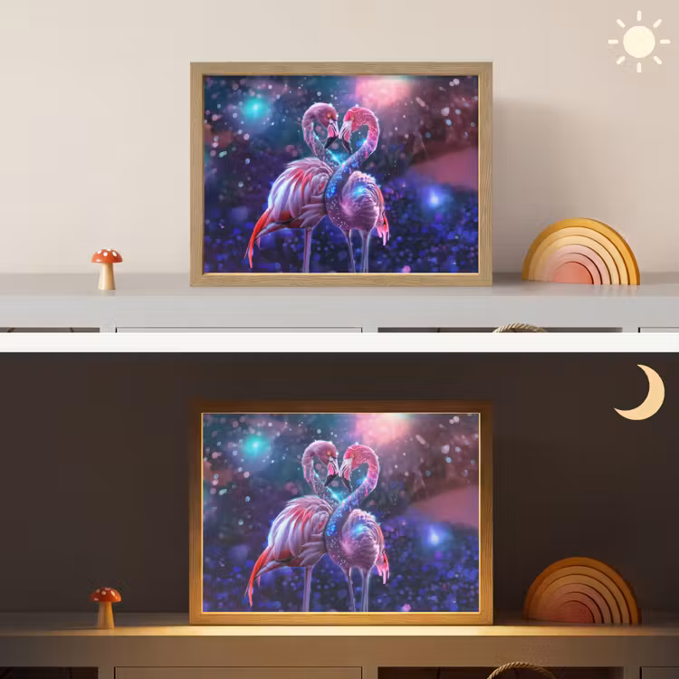 Flamingo's - Dieren - Ruimte - Galaxy Light Box met batterij (Wandlamp kind) middel -sfeer3_kind