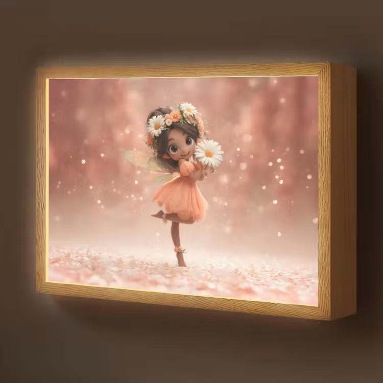 Bloemenfee - Roze - Meisje Light Box met batterij (Wandlamp kind) middel -z3d_website