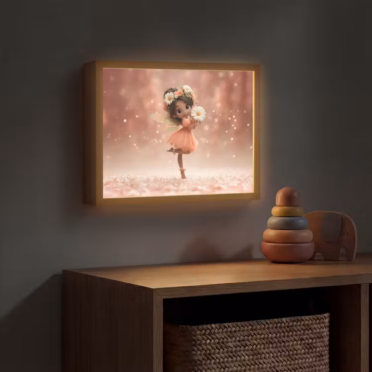 Bloemenfee - Roze - Meisje Light Box met batterij (Wandlamp kind) middel -sfeer5_kind