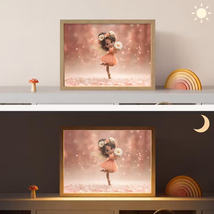 Bloemenfee - Roze - Meisje Light Box met batterij (Wandlamp kind) middel -sfeer3_kind