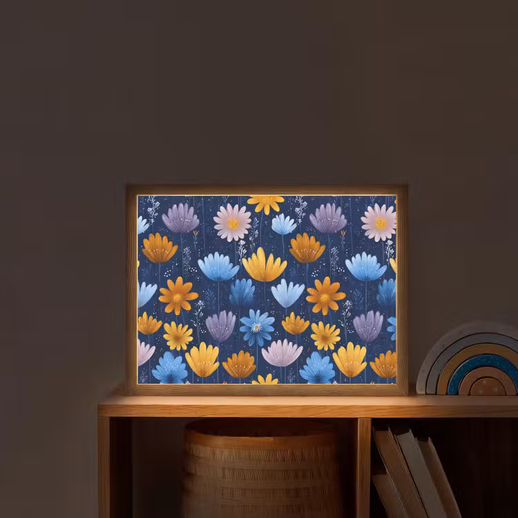 Bloemen - Patroon - Blauw - Contrast Light Box met batterij (Wandlamp kind) middel -sfeer1_kind