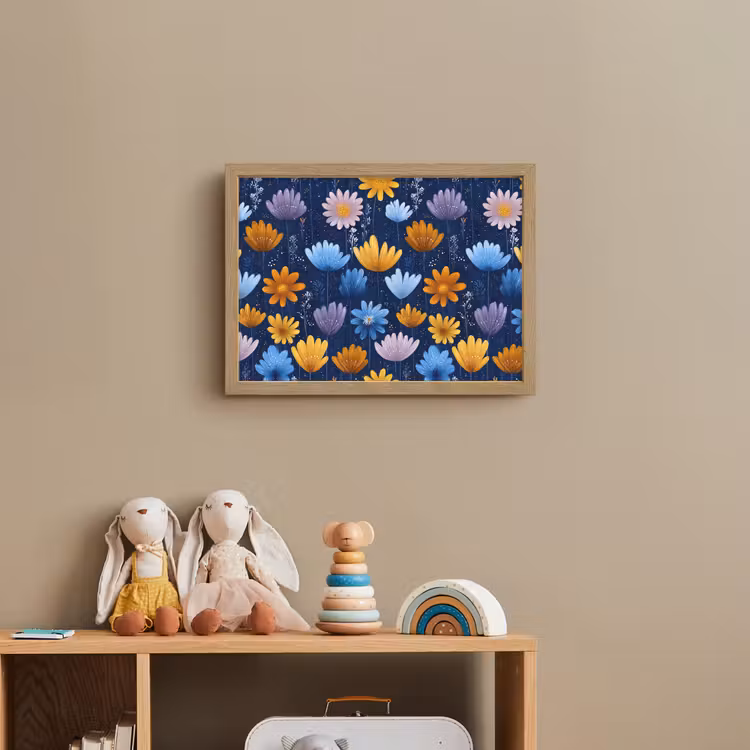 Bloemen - Patroon - Blauw - Contrast Light Box met batterij (Wandlamp kind) middel -sfeer2_kind