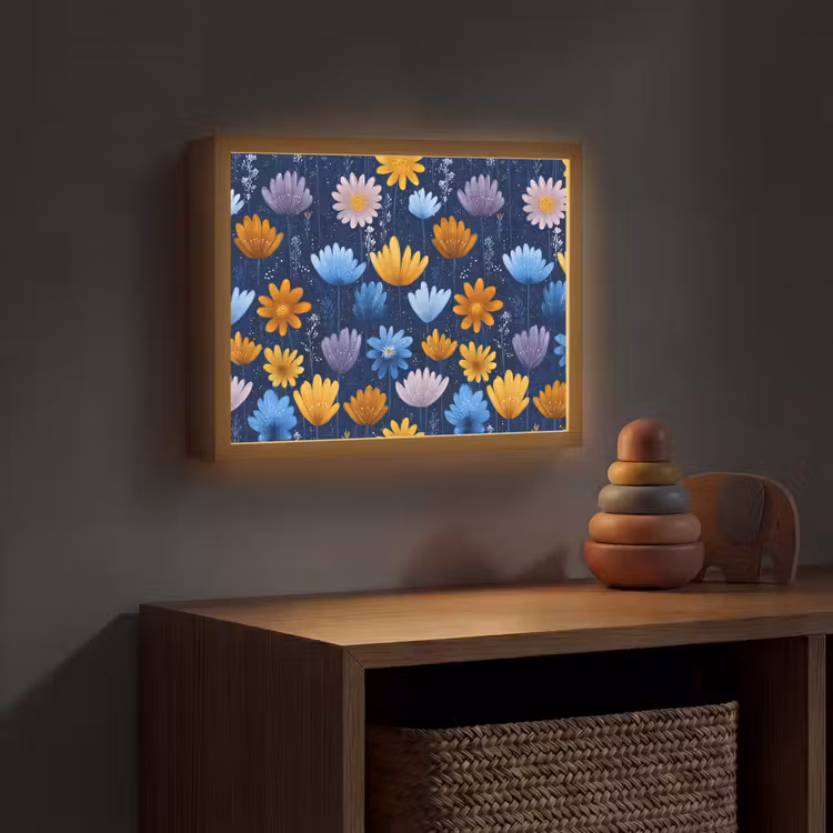 Bloemen - Patroon - Blauw - Contrast Light Box met batterij (Wandlamp kind) middel -sfeer5_kind