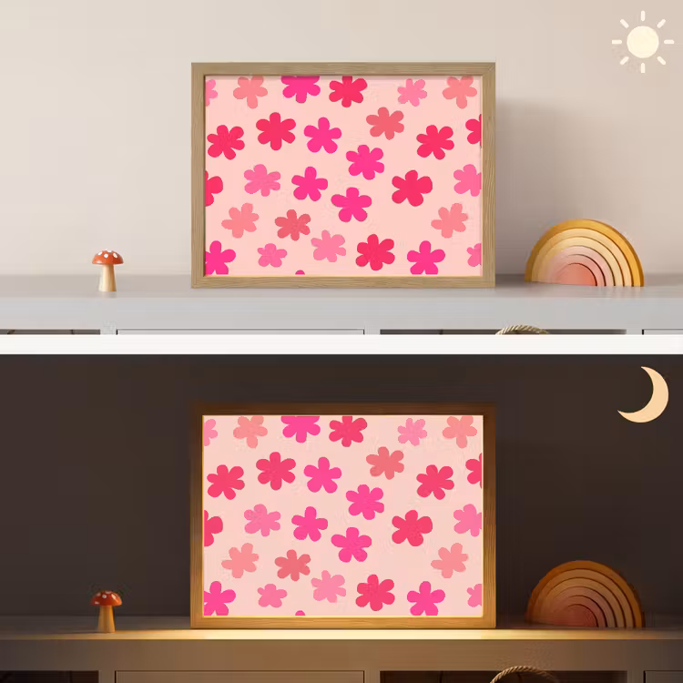 Bloemen - Patroon - Roze Light Box met batterij (Wandlamp kind) middel -sfeer3_kind