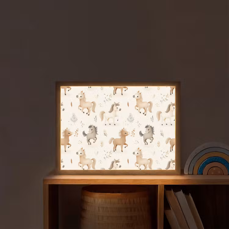 Veulens - Paard - Patroon - Beige Light Box met batterij (Wandlamp kind) middel -sfeer1_kind