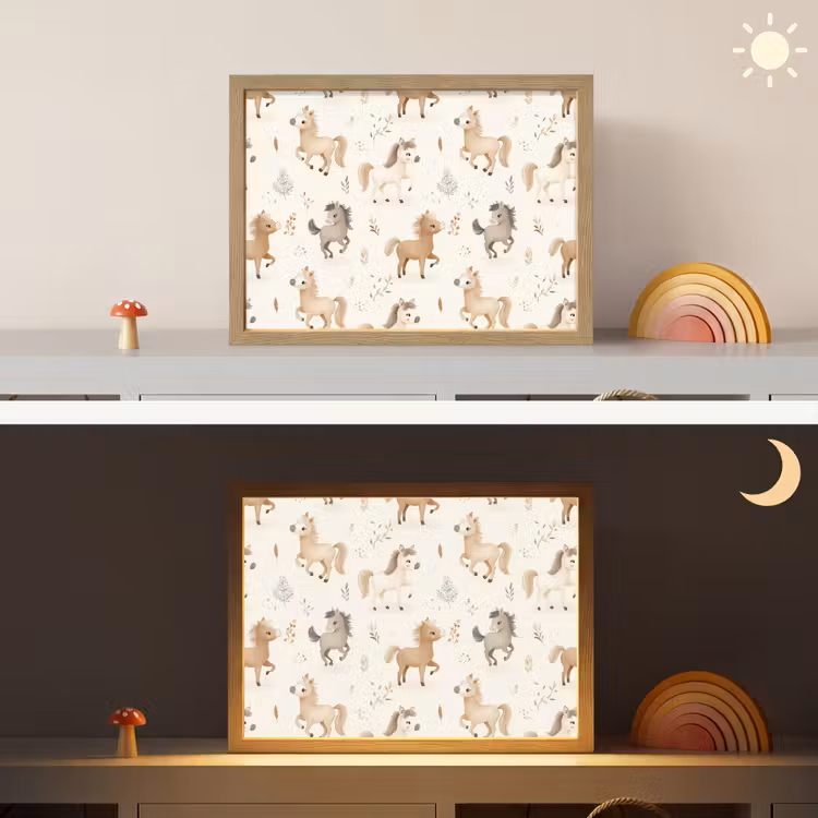Veulens - Paard - Patroon - Beige Light Box met batterij (Wandlamp kind) middel -sfeer3_kind