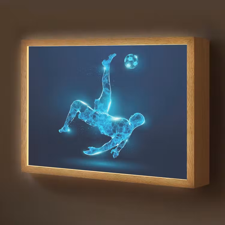 Voetballer - Blauw - Neon Light Box met batterij (Wandlamp kind) middel -z3d_website