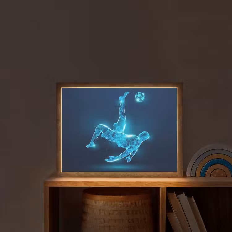 Voetballer - Blauw - Neon Light Box met batterij (Wandlamp kind) middel -sfeer1_kind