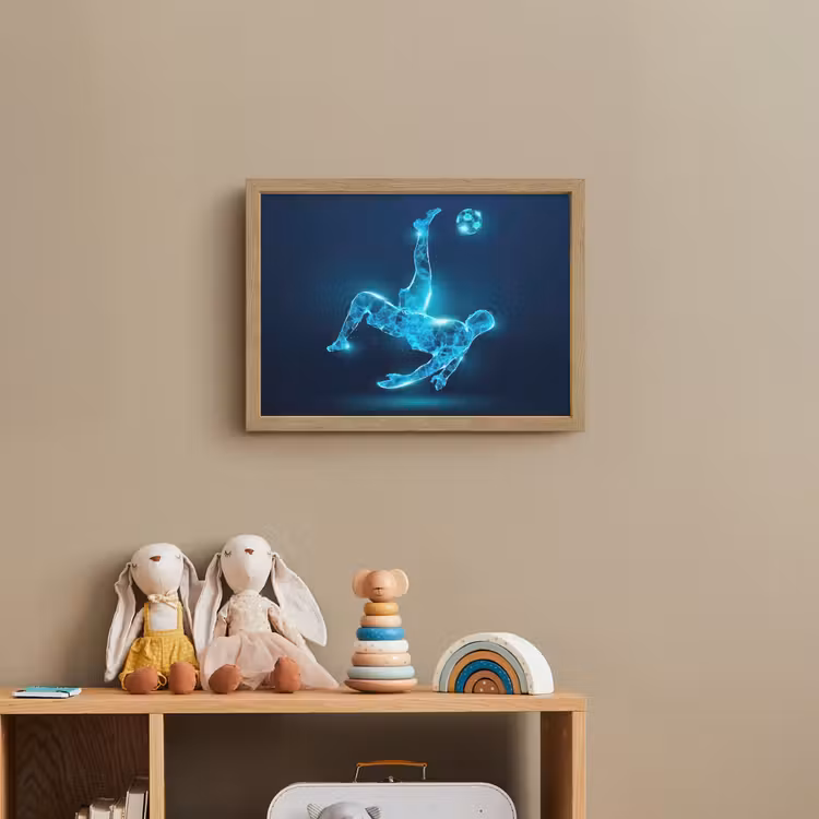 Voetballer - Blauw - Neon Light Box met batterij (Wandlamp kind) middel -sfeer2_kind