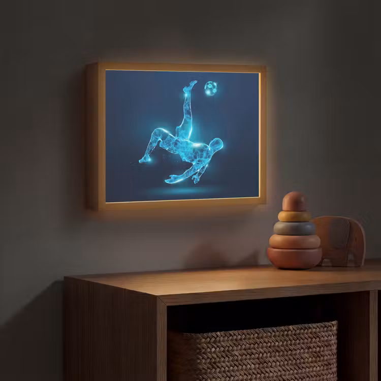 Voetballer - Blauw - Neon Light Box met batterij (Wandlamp kind) middel -sfeer5_kind