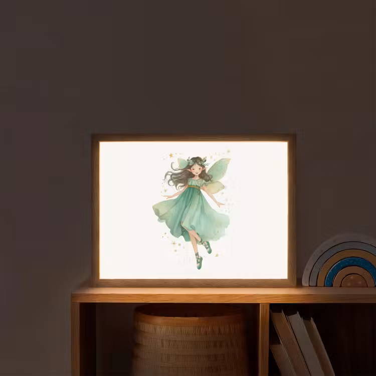 Bosfee - Groen - Sprookje Light Box met batterij (Wandlamp kind) middel -sfeer1_kind