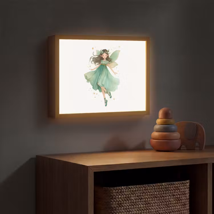 Bosfee - Groen - Sprookje Light Box met batterij (Wandlamp kind) middel -sfeer5_kind
