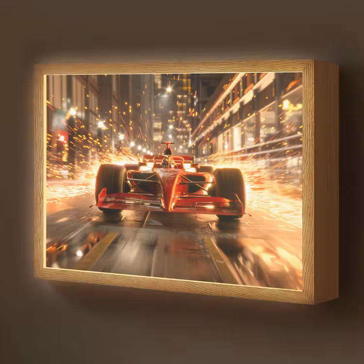 Formule 1 - Auto - Race - Goud - Jongens Light Box met batterij (Wandlamp kind) middel -z3d_website