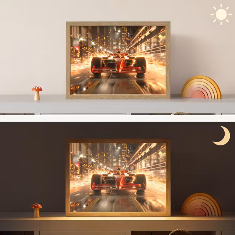Formule 1 - Auto - Race - Goud - Jongens Light Box met batterij (Wandlamp kind) middel -sfeer3_kind