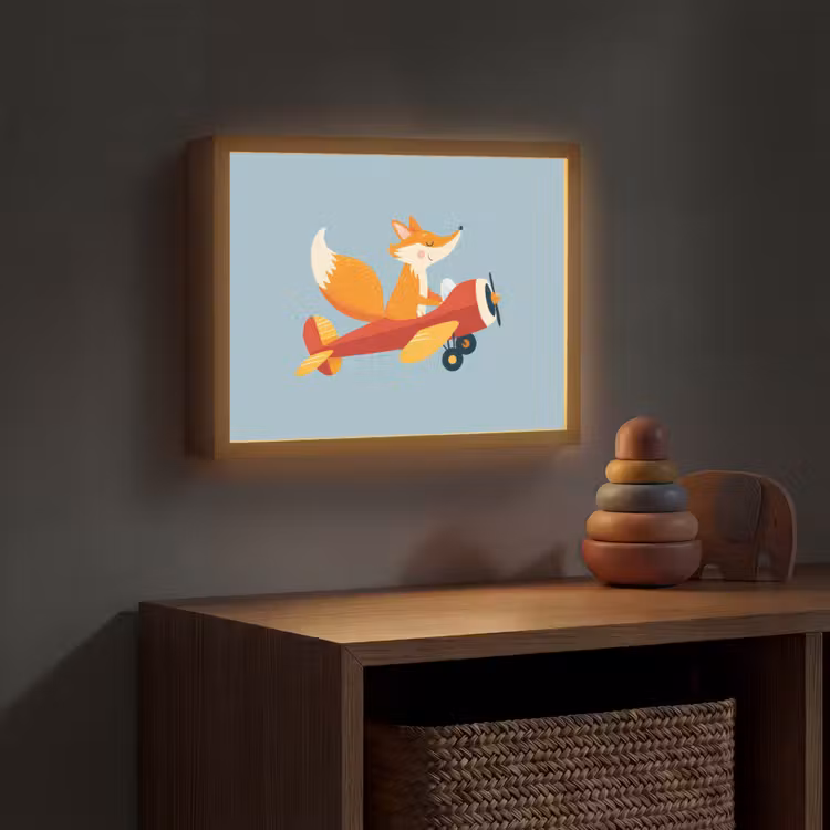 Vos - Vliegtuig - Blauw Light Box met batterij (Wandlamp kind) middel -sfeer5_kind