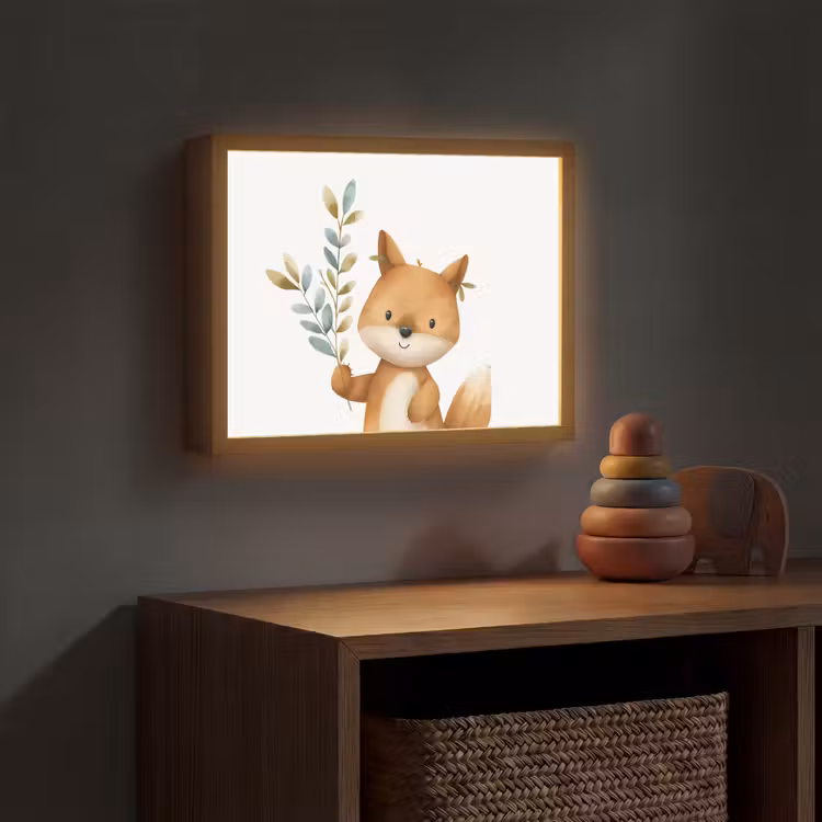 Vos - Dier - Bosdieren Light Box met batterij (Wandlamp kind) middel -sfeer5_kind