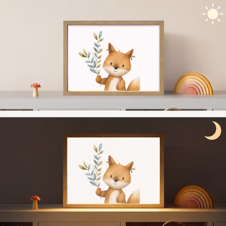 Vos - Dier - Bosdieren Light Box met batterij (Wandlamp kind) middel -sfeer3_kind