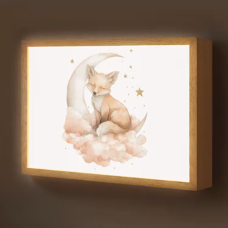 Vos - Wolken - Maan - Sterren Light Box met batterij (Wandlamp kind) middel -z3d_website
