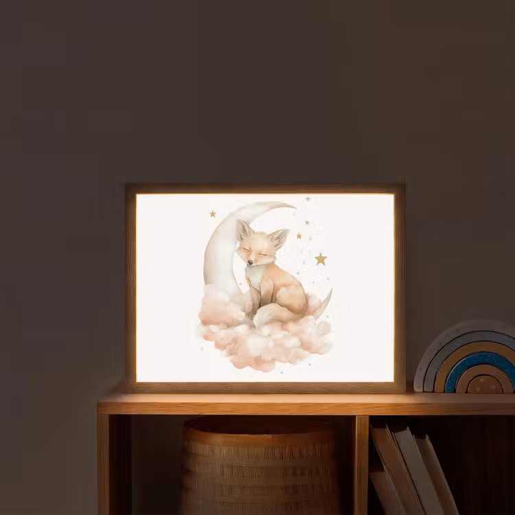 Vos - Wolken - Maan - Sterren Light Box met batterij (Wandlamp kind) middel -sfeer1_kind