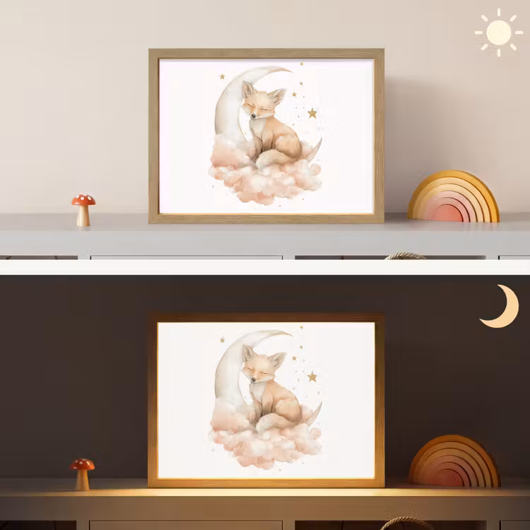 Vos - Wolken - Maan - Sterren Light Box met batterij (Wandlamp kind) middel -sfeer3_kind