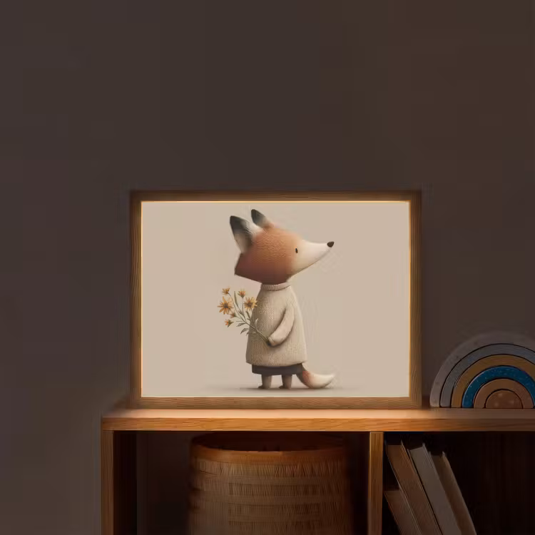 Vos - Gele bloemen - Minimalistisch Light Box met batterij (Wandlamp kind) middel -sfeer1_kind