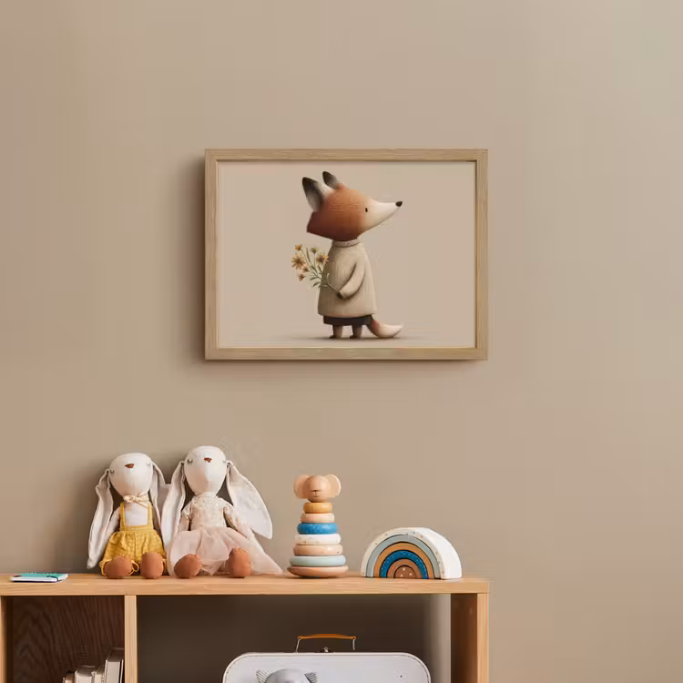 Vos - Gele bloemen - Minimalistisch Light Box met batterij (Wandlamp kind) middel -sfeer2_kind