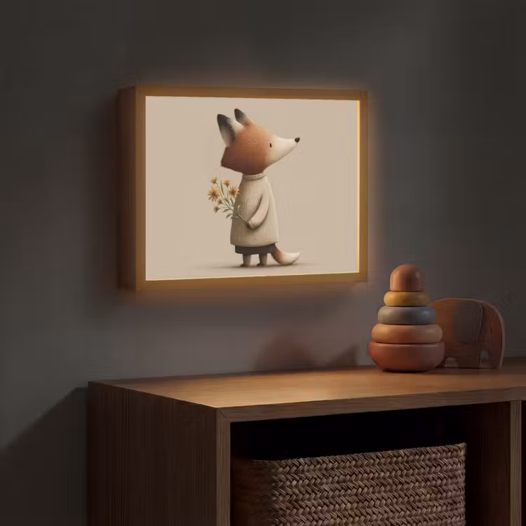 Vos - Gele bloemen - Minimalistisch Light Box met batterij (Wandlamp kind) middel -sfeer5_kind