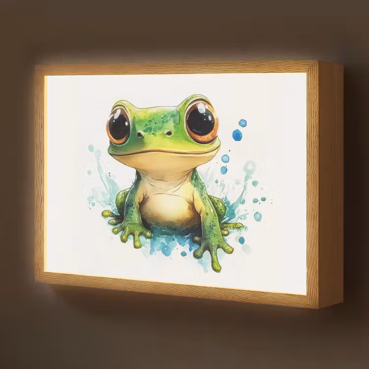 Kikker - Groen - Water - Dieren Light Box met batterij (Wandlamp kind) middel -z3d_website