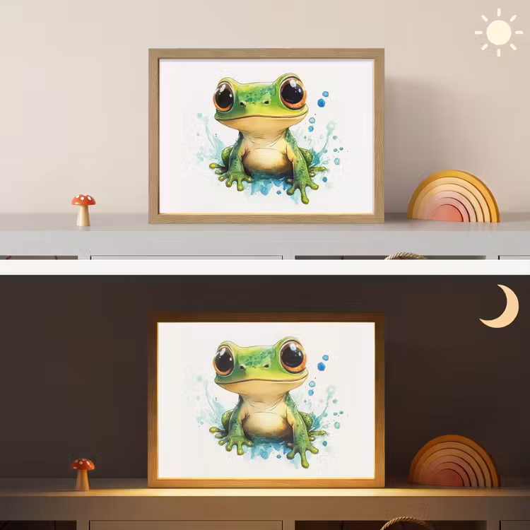 Kikker - Groen - Water - Dieren Light Box met batterij (Wandlamp kind) middel -sfeer3_kind