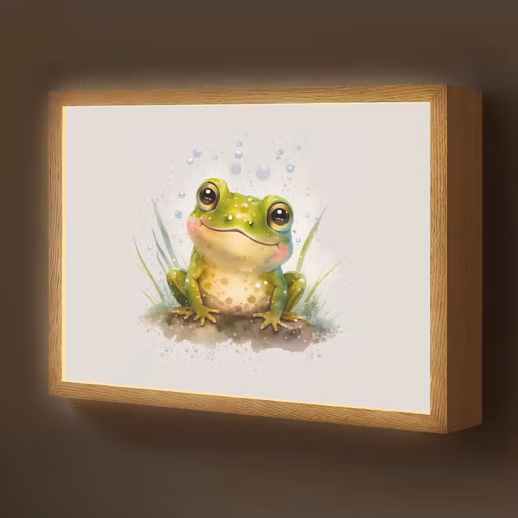 Kikker - Groen - Waterverf - Dieren - Jongen - Meisje Light Box met batterij (Wandlamp kind) middel -z3d_website