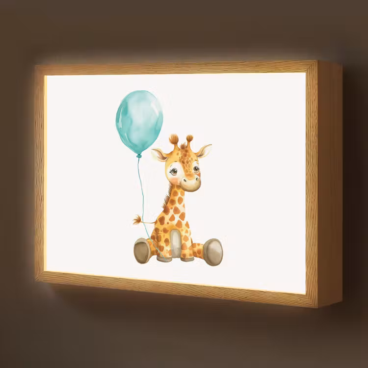 Giraf - Baby - Dieren - Blauwe ballon Light Box met batterij (Wandlamp kind) middel -z3d_website