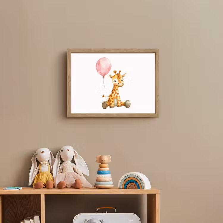 Giraf - Baby - Dieren - Roze ballon Light Box met batterij (Wandlamp kind) middel -sfeer2_kind